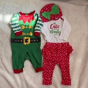 Festive Baby Elf Outfit & Polka Dot Outfit Set - 3-6 months